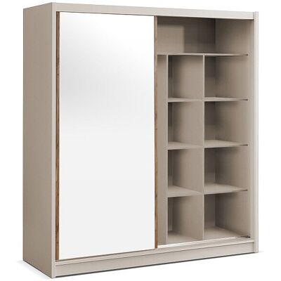 Unique Kast met 2 schuifdeuren - Met spiegel - B203 cm - Kleur: Beige en naturel - CALOWI - Beige, Natuurlijk licht Unique Kast met 2 schuifdeuren - Met spiegel - B203 cm - Kleur: Beige en naturel - CALOWI - Beige, Natuurlijk licht