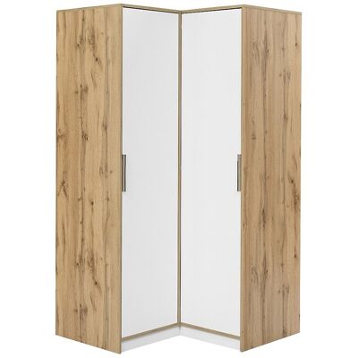 Unique Hoekkast met 2 deuren - B106 cm - Wit en licht naturel - LAMIKI - Natuurlijk licht, Wit Unique Hoekkast met 2 deuren - B106 cm - Wit en licht naturel - LAMIKI - Natuurlijk licht, Wit