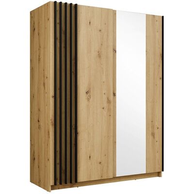 Unique Kast met 2 schuifdeuren - Met spiegel - B150 cm - Kleur: Naturel en zwart - CALELA - Natuurlijk licht Unique Kast met 2 schuifdeuren - Met spiegel - B150 cm - Kleur: Naturel en zwart - CALELA - Natuurlijk licht