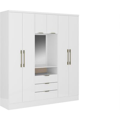Unique Kast met 6 deuren en 3 lades - Met spiegel - L180 cm - Kleur: wit - ELORIO - Wit Unique Kast met 6 deuren en 3 lades - Met spiegel - L180 cm - Kleur: wit - ELORIO - Wit
