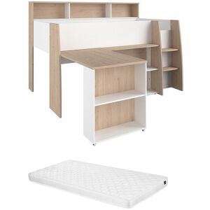 Unique Combinatiebed – 90 x 200 cm – Met bureau en opbergruimte – Wit en houtlook – Met matras – APOLINO - Natuurlijk licht, Wit Unique Combinatiebed – 90 x 200 cm – Met bureau en opbergruimte – Wit en houtlook – Met matras – APOLINO - Natuurlijk licht, Wit