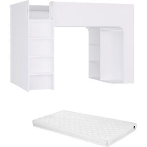 Unique Hoogslaper 90 x 190 cm met opbergruimte - Wit - Met matras - COLUMI - Wit Unique Hoogslaper 90 x 190 cm met opbergruimte - Wit - Met matras - COLUMI - Wit