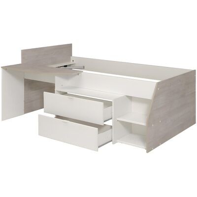Unique Kinderbed met bureau en opbergruimte - 90 x 190/200 cm - Wit en naturel - GISELE - Natuurlijk licht, Wit Unique Kinderbed met bureau en opbergruimte - 90 x 190/200 cm - Wit en naturel - GISELE - Natuurlijk licht, Wit