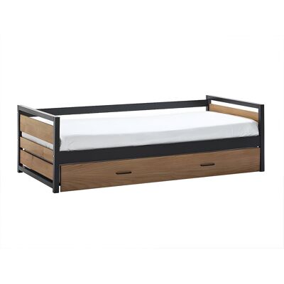 Unique Uitschuifbed 90 x 190 cm van MDF, grenen en metaal BOSTON - Natuurlijk licht Unique Uitschuifbed 90 x 190 cm van MDF, grenen en metaal BOSTON - Natuurlijk licht