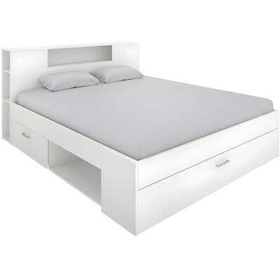 Unique Bed LEANDRE met hoofdeinde, opbergruimte en lades - 160 x 200 cm - Kleur: wit - Wit Unique Bed LEANDRE met hoofdeinde, opbergruimte en lades - 160 x 200 cm - Kleur: wit - Wit