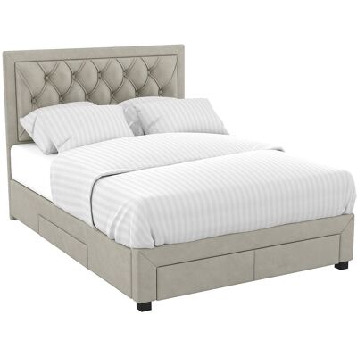 Unique Bed met lades - beige velours - 140 x 190 cm - LEOPOLD - Beige Unique Bed met lades - beige velours - 140 x 190 cm - LEOPOLD - Beige