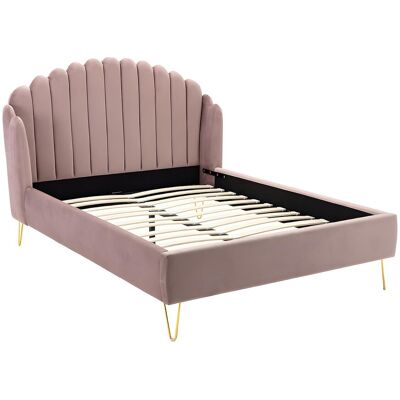Unique Bed met glooiend hoofdeinde - 140 x 190 cm - Fluweel - Oud roze - SAGALI - Poederroze Unique Bed met glooiend hoofdeinde - 140 x 190 cm - Fluweel - Oud roze - SAGALI - Poederroze