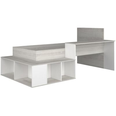 Unique Combinatiebed 90 x 200 cm met opbergruimte en bureau - Kleur: grijzige houteffect en wit - RIGALI - Natuurlijk licht, Wit Unique Combinatiebed 90 x 200 cm met opbergruimte en bureau - Kleur: grijzige houteffect en wit - RIGALI - Natuurlijk licht, Wit