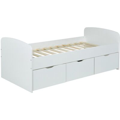 Unique Bed LOUANE met 2 lades en 1 opbergruimte - 90 x 190 cm - Wit - Wit Unique Bed LOUANE met 2 lades en 1 opbergruimte - 90 x 190 cm - Wit - Wit