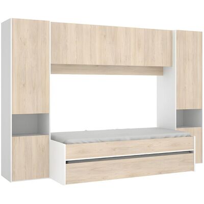 Unique Uitschuifbed SELENA - 90 x 190 cm - Kleur: eiken en wit - Natuurlijk licht Unique Uitschuifbed SELENA - 90 x 190 cm - Kleur: eiken en wit - Natuurlijk licht