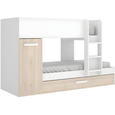 Unique Stapelbed met onderschuifbed en opbergruimte 3x90x190cm - Wit en naturel - ANTHONY - Natuurlijk licht, Wit Unique Stapelbed met onderschuifbed en opbergruimte 3x90x190cm - Wit en naturel - ANTHONY - Natuurlijk licht, Wit