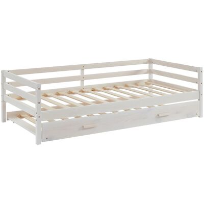 Unique Onderuitschuifbed AEDAN - 90x190cm - Massief grenen - Gebleekt - Wit Unique Onderuitschuifbed AEDAN - 90x190cm - Massief grenen - Gebleekt - Wit