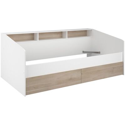 Unique Bed 90 x 190/200 cm met opbergruimte - Wit en naturel - PAULETTE - Natuurlijk licht, Wit Unique Bed 90 x 190/200 cm met opbergruimte - Wit en naturel - PAULETTE - Natuurlijk licht, Wit