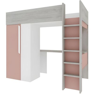 Unique Hoogslaper - 90 x 200 cm - met kast en bureau - Roze en Wit - NICOLAS - Roze, Natuurlijk licht Unique Hoogslaper - 90 x 200 cm - met kast en bureau - Roze en Wit - NICOLAS - Roze, Natuurlijk licht