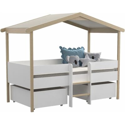 Unique Hutbed SAROSI met laden - 90 x 190 cm - Linden - Wit en eiken - Natuurlijk licht, Wit Unique Hutbed SAROSI met laden - 90 x 190 cm - Linden - Wit en eiken - Natuurlijk licht, Wit