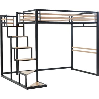Unique Hoogslaper 140 x 200 cm - Metaal en MDF - Zwart en naturel - JOGUI - Zwart Unique Hoogslaper 140 x 200 cm - Metaal en MDF - Zwart en naturel - JOGUI - Zwart
