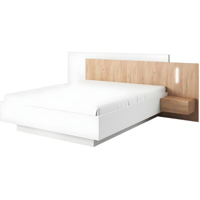 Unique Bed met zwevende nachtkastjes - 160 x 200 cm - 2 lades - Met ledverlichting - Wit en naturel - FRANCOLI - Natuurlijk licht, Wit Unique Bed met zwevende nachtkastjes - 160 x 200 cm - 2 lades - Met ledverlichting - Wit en naturel - FRANCOLI - Natuurlijk licht, Wit