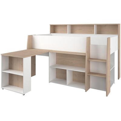 Unique Combinatiebed - 90 x 200 cm - Met bureau en opbergruimte - Wit en houteffect - APOLINO - Natuurlijk licht, Wit Unique Combinatiebed - 90 x 200 cm - Met bureau en opbergruimte - Wit en houteffect - APOLINO - Natuurlijk licht, Wit