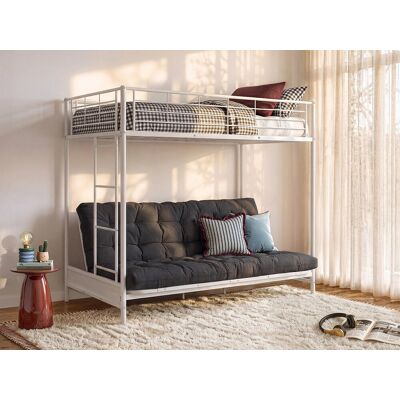Unique Hoogslaper 90 x 190 cm - Met slaapbank - Metaal - Wit + zwarte futon - MODULO V - Wit Unique Hoogslaper 90 x 190 cm - Met slaapbank - Metaal - Wit + zwarte futon - MODULO V - Wit