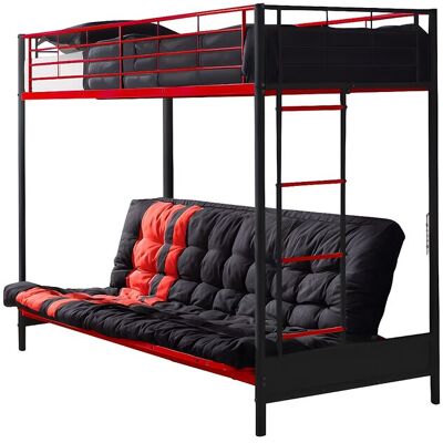 Unique Hoogslaper 90 x 190 cm - Met slaapbank - Metaal - Zwart en rood + Futon - MODULO V - Zwart, Rood Unique Hoogslaper 90 x 190 cm - Met slaapbank - Metaal - Zwart en rood + Futon - MODULO V - Zwart, Rood