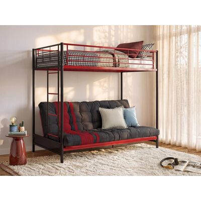 Unique Hoogslaper 90 x 190 cm - Met slaapbank - Metaal - Zwart en rood + Futon - MODULO V - Zwart, Rood Unique Hoogslaper 90 x 190 cm - Met slaapbank - Metaal - Zwart en rood + Futon - MODULO V - Zwart, Rood