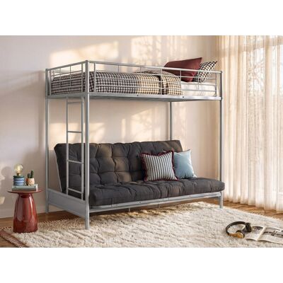 Unique Hoogslaper 90 x 190 cm - Met uitklapbare bank - Metaal - Zilver + Zwart Futon - MODULO V - Zilverkleurig Unique Hoogslaper 90 x 190 cm - Met uitklapbare bank - Metaal - Zilver + Zwart Futon - MODULO V - Zilverkleurig