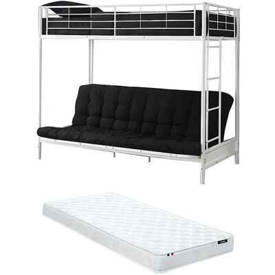 Unique Hoogslaper 90 x 190 cm - Met slaapbank - Metaal - Wit + Futon + Matras - MODULO V - Wit Unique Hoogslaper 90 x 190 cm - Met slaapbank - Metaal - Wit + Futon + Matras - MODULO V - Wit
