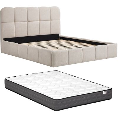 Unique Bedframe 140 x 190 cm - Gestructureerd stof - Beige + Matras DILUDO - Beige Unique Bedframe 140 x 190 cm - Gestructureerd stof - Beige + Matras DILUDO - Beige
