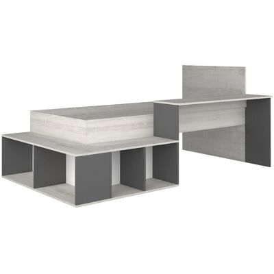 Unique Hoogslaper 90 x 200 cm met opbergruimte en bureau - Kleur: naturel en antraciet - RIGALI - Antracietgrijs, Natuurlijk licht Unique Hoogslaper 90 x 200 cm met opbergruimte en bureau - Kleur: naturel en antraciet - RIGALI - Antracietgrijs, Natuurlijk licht