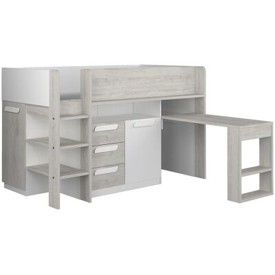 Unique Combinatiebed - 90 x 200 cm - Met bureau en opbergruimte - Wit en houteffect - LOUKALA - Natuurlijk licht, Wit Unique Combinatiebed - 90 x 200 cm - Met bureau en opbergruimte - Wit en houteffect - LOUKALA - Natuurlijk licht, Wit