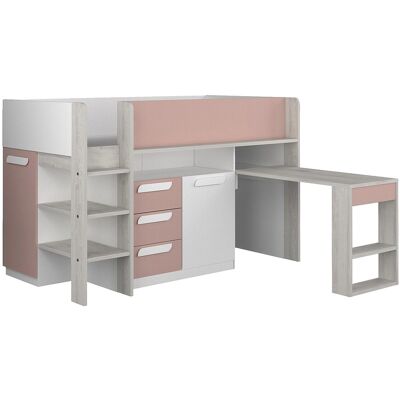 Unique Combinatiebed - 90 x 200 cm - Met bureau en opbergruimte - Roze, houteffect en wit - LOUKALA - Roze, Natuurlijk licht Unique Combinatiebed - 90 x 200 cm - Met bureau en opbergruimte - Roze, houteffect en wit - LOUKALA - Roze, Natuurlijk licht