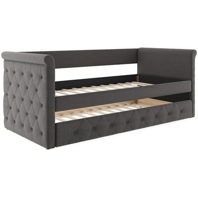 Unique Bed met slaaplade LOUISE - 2 x 90 x 190 cm - Grijze stof - Grijs Unique Bed met slaaplade LOUISE - 2 x 90 x 190 cm - Grijze stof - Grijs