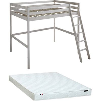 Unique Hoogslaper GEDEON II - 140 x 190 cm - Massief grenen - Gebleekt + matras - Wit Unique Hoogslaper GEDEON II - 140 x 190 cm - Massief grenen - Gebleekt + matras - Wit