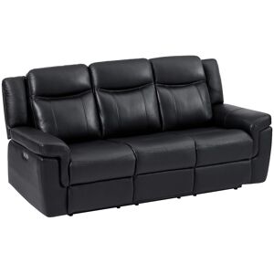 Unique Elektrische driezits relaxbank van leer met plateau KENNETH - Zwart - Zwart Unique Elektrische driezits relaxbank van leer met plateau KENNETH - Zwart - Zwart