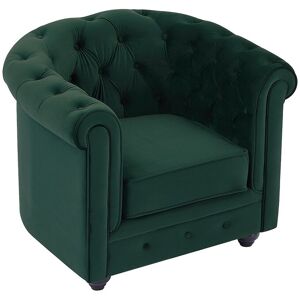 Unique Fauteuil van groen velours CHESTERFIELD. - Groen Unique Fauteuil van groen velours CHESTERFIELD. - Groen