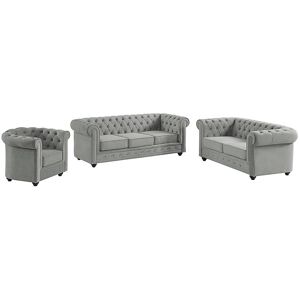 Unique Zitbank en fauteuil CHESTERFIELD - velours - lichtgrijs - Lichtgrijs Unique Zitbank en fauteuil CHESTERFIELD - velours - lichtgrijs - Lichtgrijs
