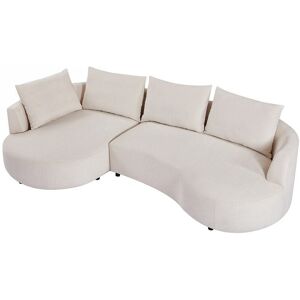 Unique Hoekbank met hoek links van beige velours met textuur LOUSADO - Beige Unique Hoekbank met hoek links van beige velours met textuur LOUSADO - Beige