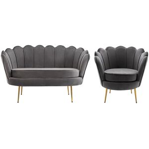 Unique Set tweezitsbank en fauteuil van fluweel - Antraciet - DANDELION - Antracietgrijs Unique Set tweezitsbank en fauteuil van fluweel - Antraciet - DANDELION - Antracietgrijs