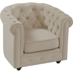 Unique Fauteuil van beige velours CHESTERFIELD - Beige Unique Fauteuil van beige velours CHESTERFIELD - Beige