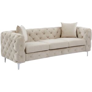 Unique Driezits-Chesterfield-bank van beige velours EDWINA - Beige Unique Driezits-Chesterfield-bank van beige velours EDWINA - Beige