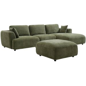 Unique Zitbank met hoek rechts en poef in groene stof - TINDRALO - Groen Unique Zitbank met hoek rechts en poef in groene stof - TINDRALO - Groen