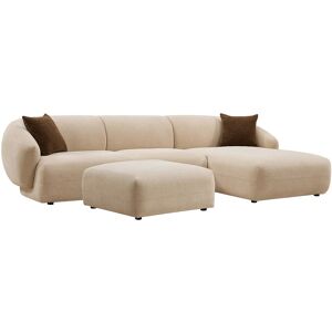 Unique Hoekbank rechts en poef in getextureerde beige stof MIBASTO - Beige Unique Hoekbank rechts en poef in getextureerde beige stof MIBASTO - Beige