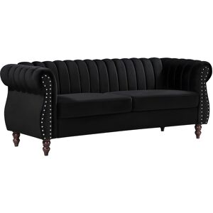 Unique Driezits-Chesterfield-bank van zwart velours TRUMBO - Zwart Unique Driezits-Chesterfield-bank van zwart velours TRUMBO - Zwart
