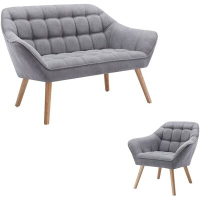 Unique Tweezitsbank en fauteuil van grijze stof CASERTA - Grijs Unique Tweezitsbank en fauteuil van grijze stof CASERTA - Grijs