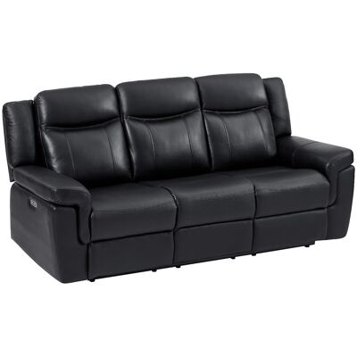 Unique Elektrische driezits relaxbank van leer met plateau KENNETH - Zwart - Zwart Unique Elektrische driezits relaxbank van leer met plateau KENNETH - Zwart - Zwart