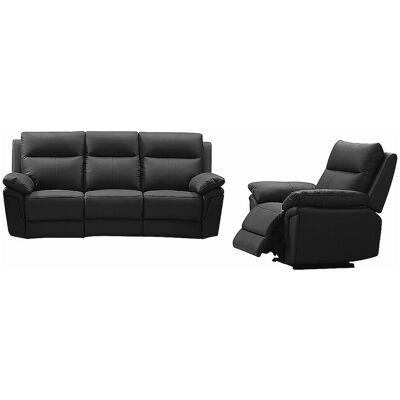 Unique 3 zits relaxbank en -fauteuil van buffelleer PAKITA - Zwart - Zwart Unique 3 zits relaxbank en -fauteuil van buffelleer PAKITA - Zwart - Zwart