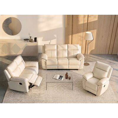 Unique 3+2 zits relaxbank en -fauteuil van buffelleer PAKITA - Ivoor - Ivoor Unique 3+2 zits relaxbank en -fauteuil van buffelleer PAKITA - Ivoor - Ivoor