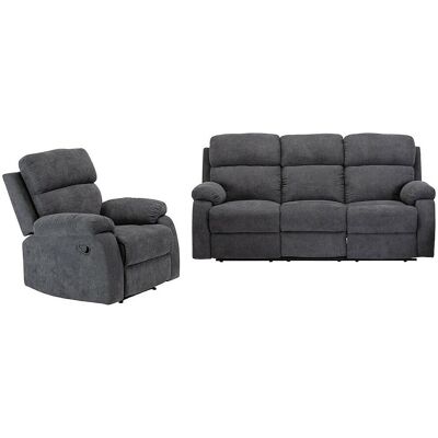 Unique Relaxzitbank en -fauteuil van stof met handmatig mechanisme TOLZANO - Antraciet - Antracietgrijs Unique Relaxzitbank en -fauteuil van stof met handmatig mechanisme TOLZANO - Antraciet - Antracietgrijs