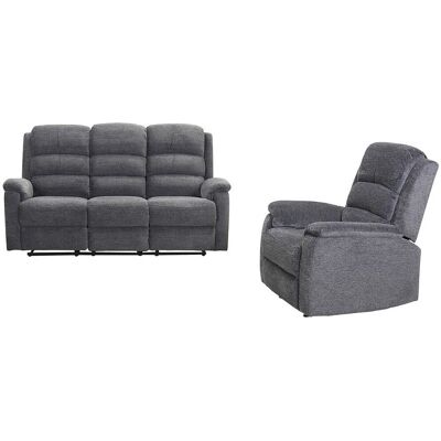 Unique Elektrische driezits relaxbank en relaxfauteuil van stof met plateau NEVERS - Grijs - Grijs Unique Elektrische driezits relaxbank en relaxfauteuil van stof met plateau NEVERS - Grijs - Grijs