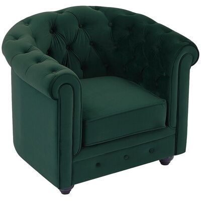 Unique Fauteuil van groen velours CHESTERFIELD. - Groen Unique Fauteuil van groen velours CHESTERFIELD. - Groen